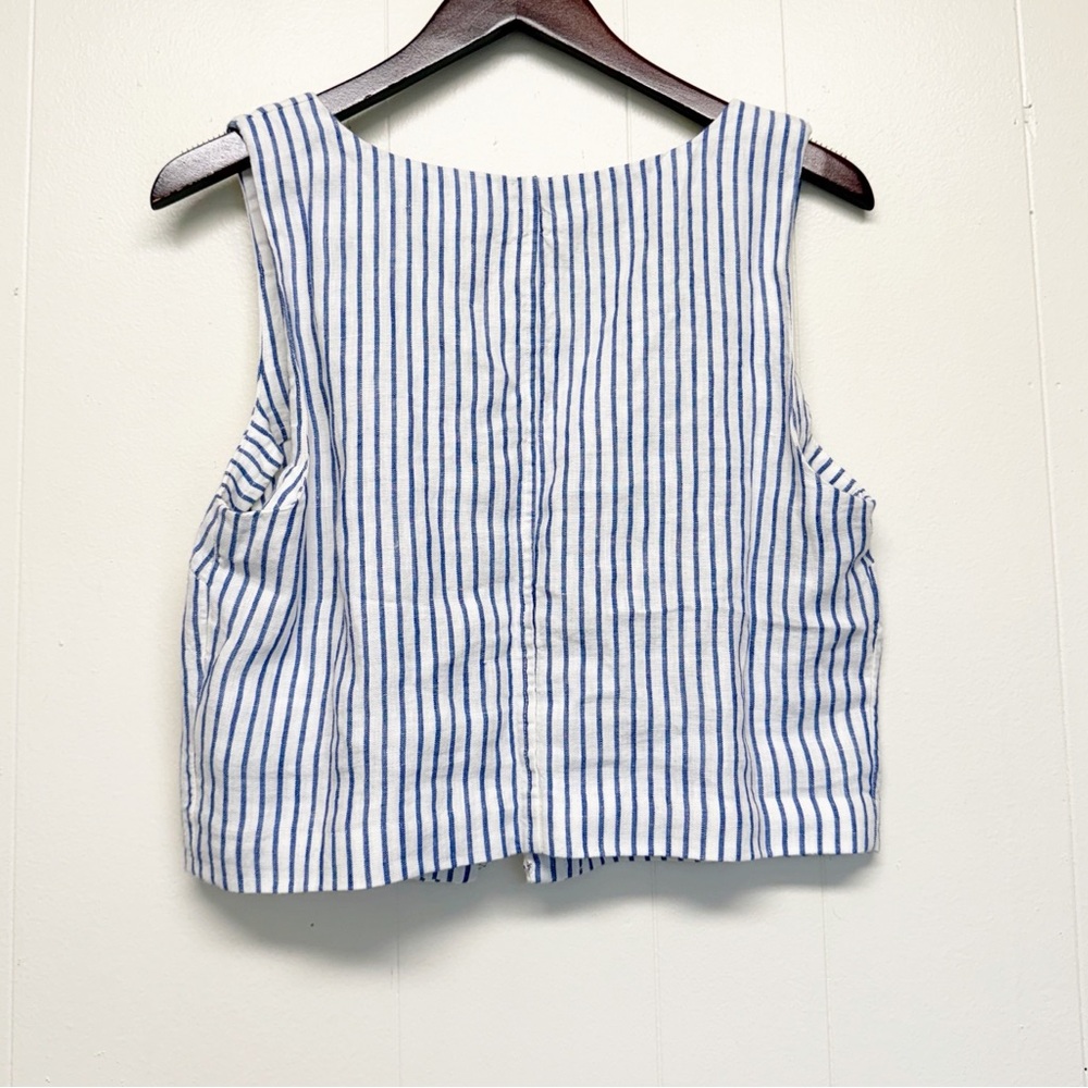 NWT MADEWELL Scoop Neck Crop Tank 100% Linen Sleeveless Blue White Size 6 - Picture 6 of 7